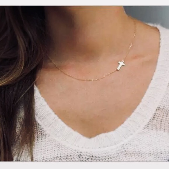 Dainty Sideways Cross Necklace - Picture 6 of 6
